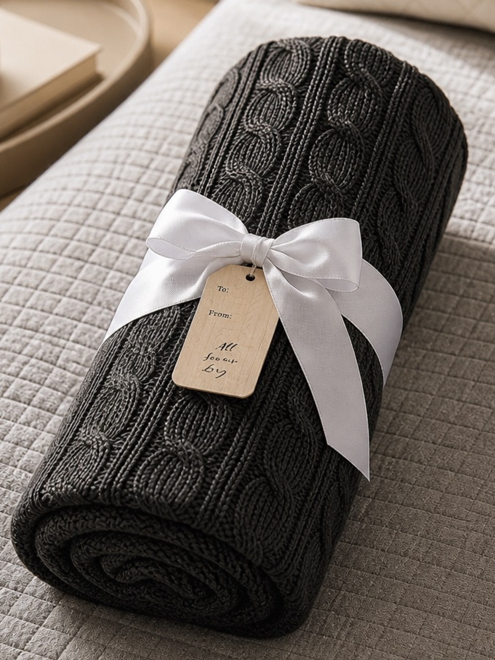 Elegant Gray Cable Knit Throw Blanket 50x60”